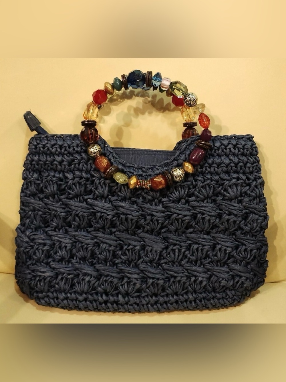 Cappelli Straworld Navy Tote with Multicolor Beaded Handles